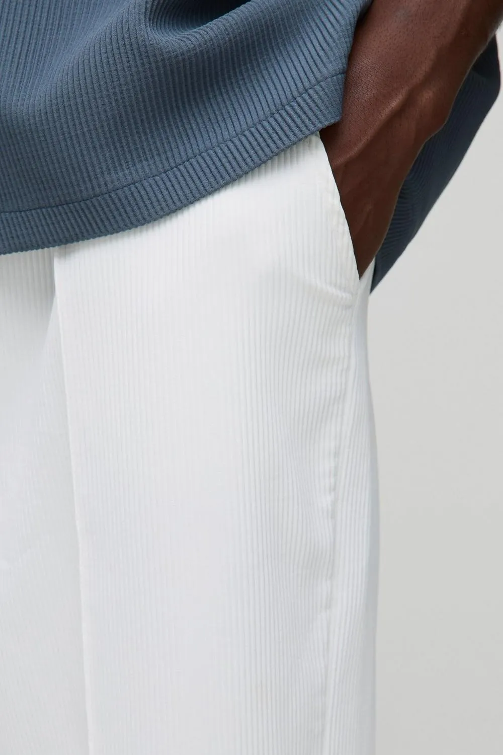 Casual Style Elasticated Relaxed Fit Pleated Pintuck Trousers Daily White