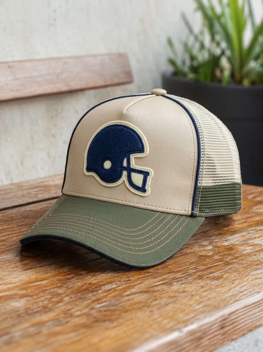 Men's American Football Fan Navy Helmet Patch Mesh Trucker Cap