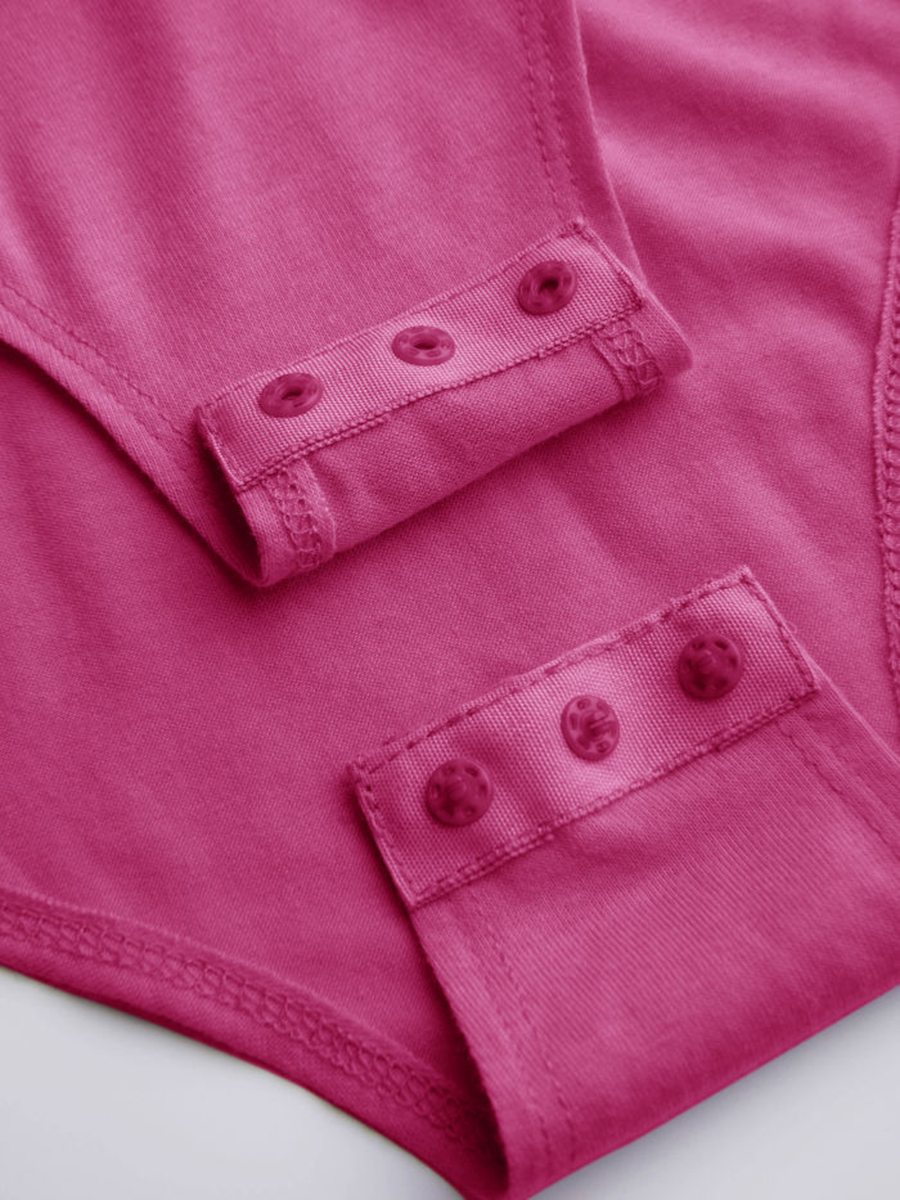 Collar Solid Button Long Sleeve Blouse Bodysuit