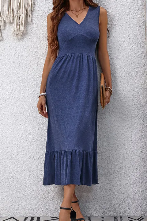 V Neck Solid Casual Dress