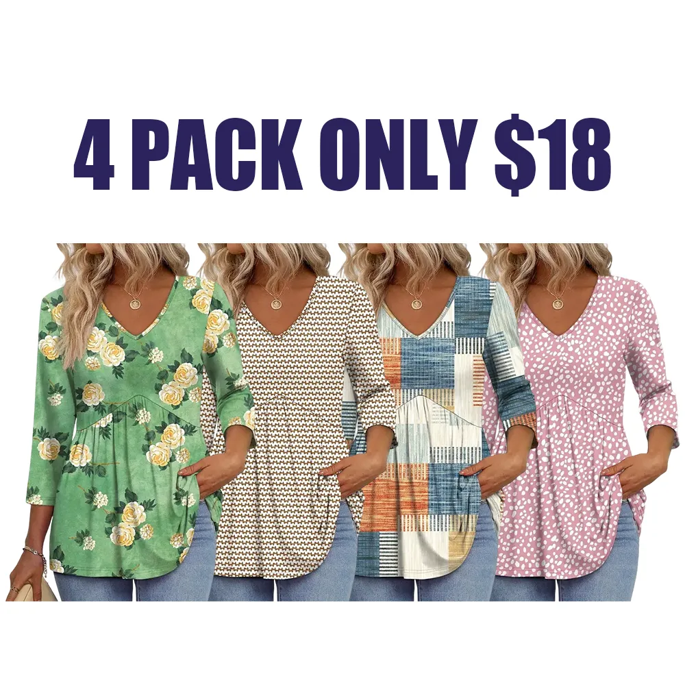 Women's three-quarter sleeve V-neck babydoll top