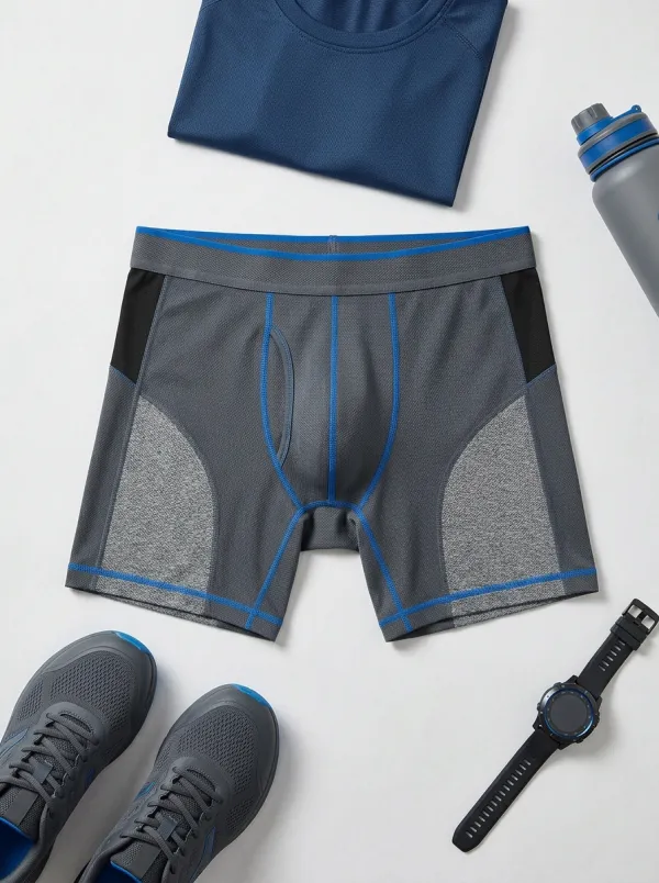 Men's Athletic Performance Blue Stitched Mesh Printed Boxer Briefs
