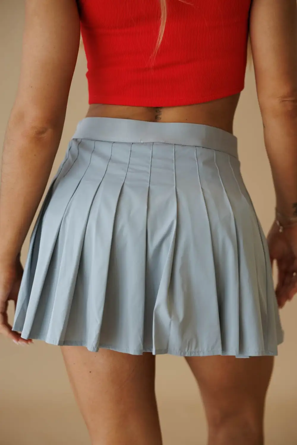 Side Zipper Built-In Shorts Pleated Skirt