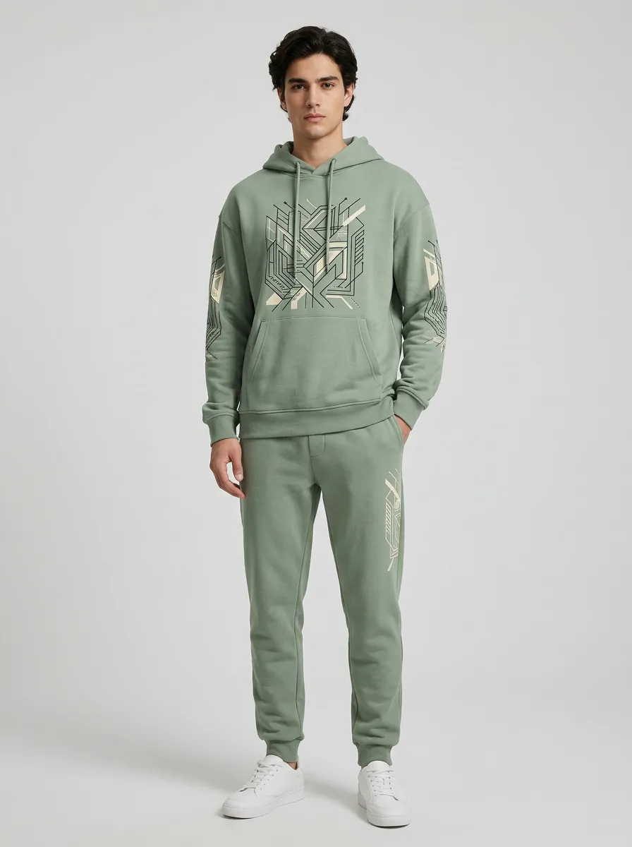 Men's Sage Green Graphic Hoodie and Jogger Set