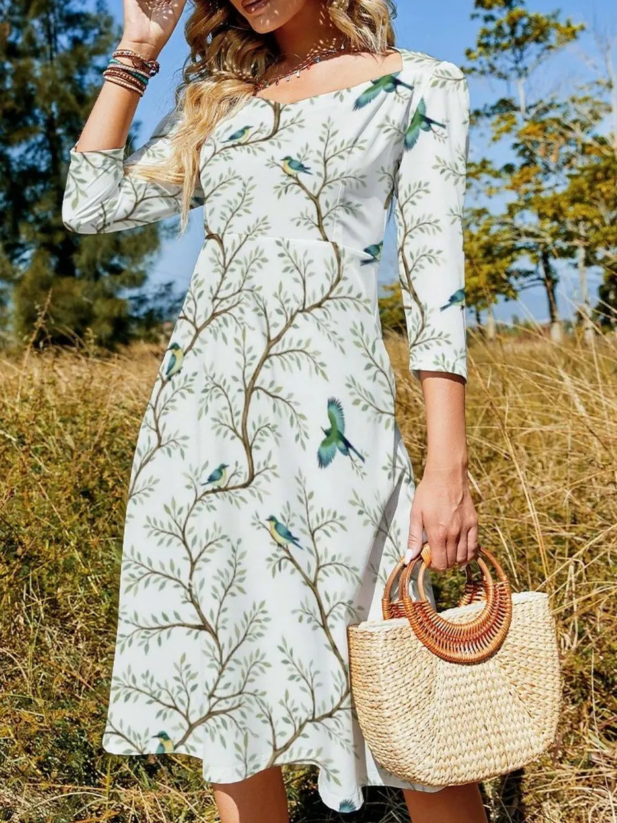 Bird Animal Print Midi Dress