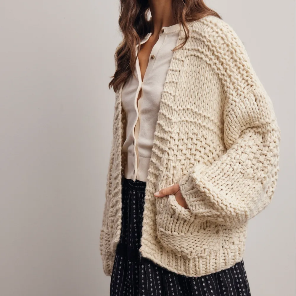 Open Front Chunky Knit Ribbed Cardigan