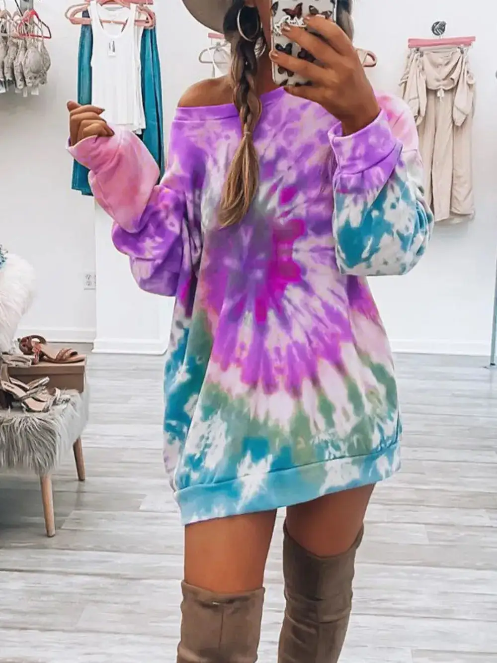 Crew Neck Long Sleeve Maxi Dress