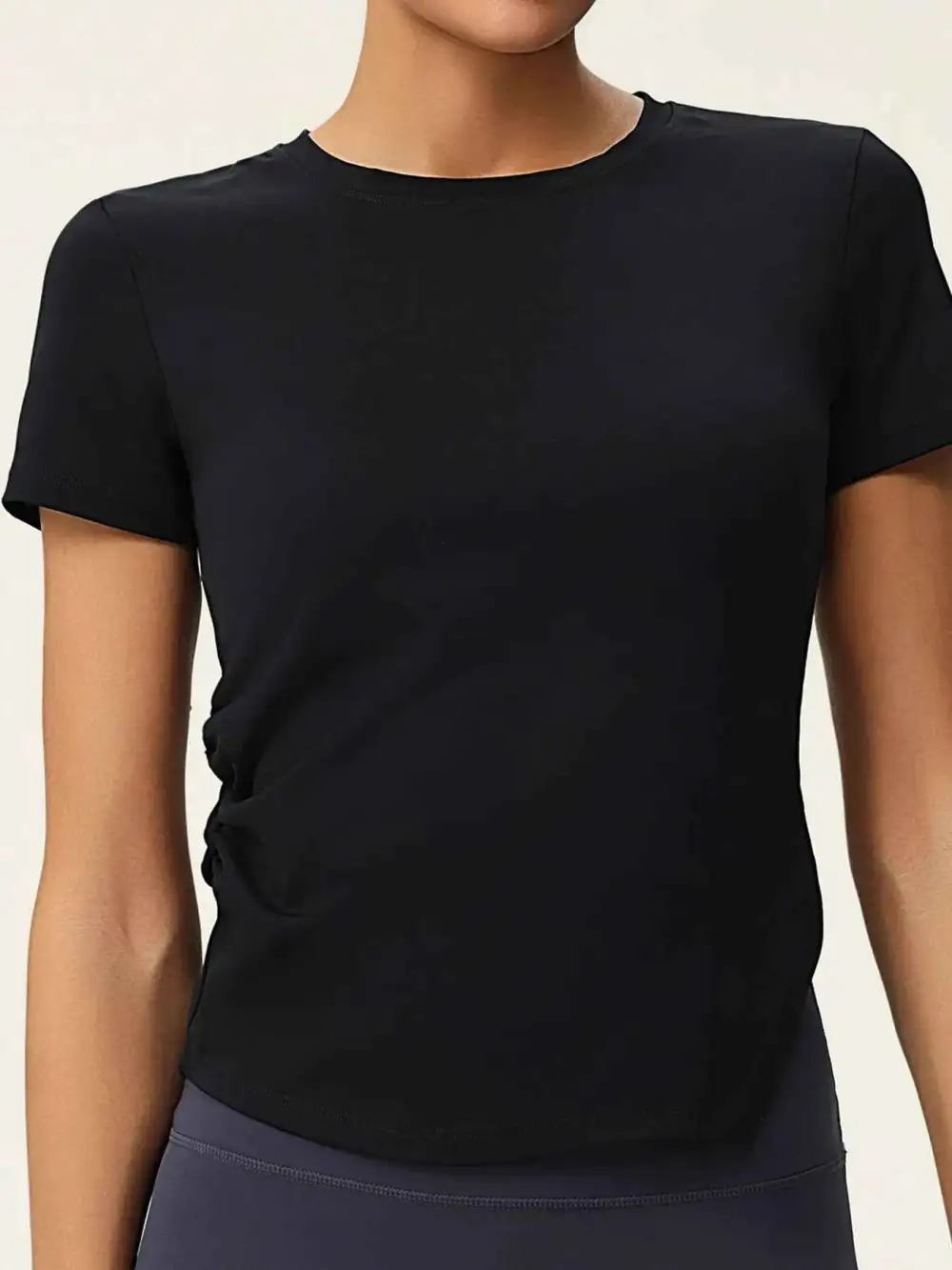 Slit Round Neck Short Sleeve Active T-Shirt