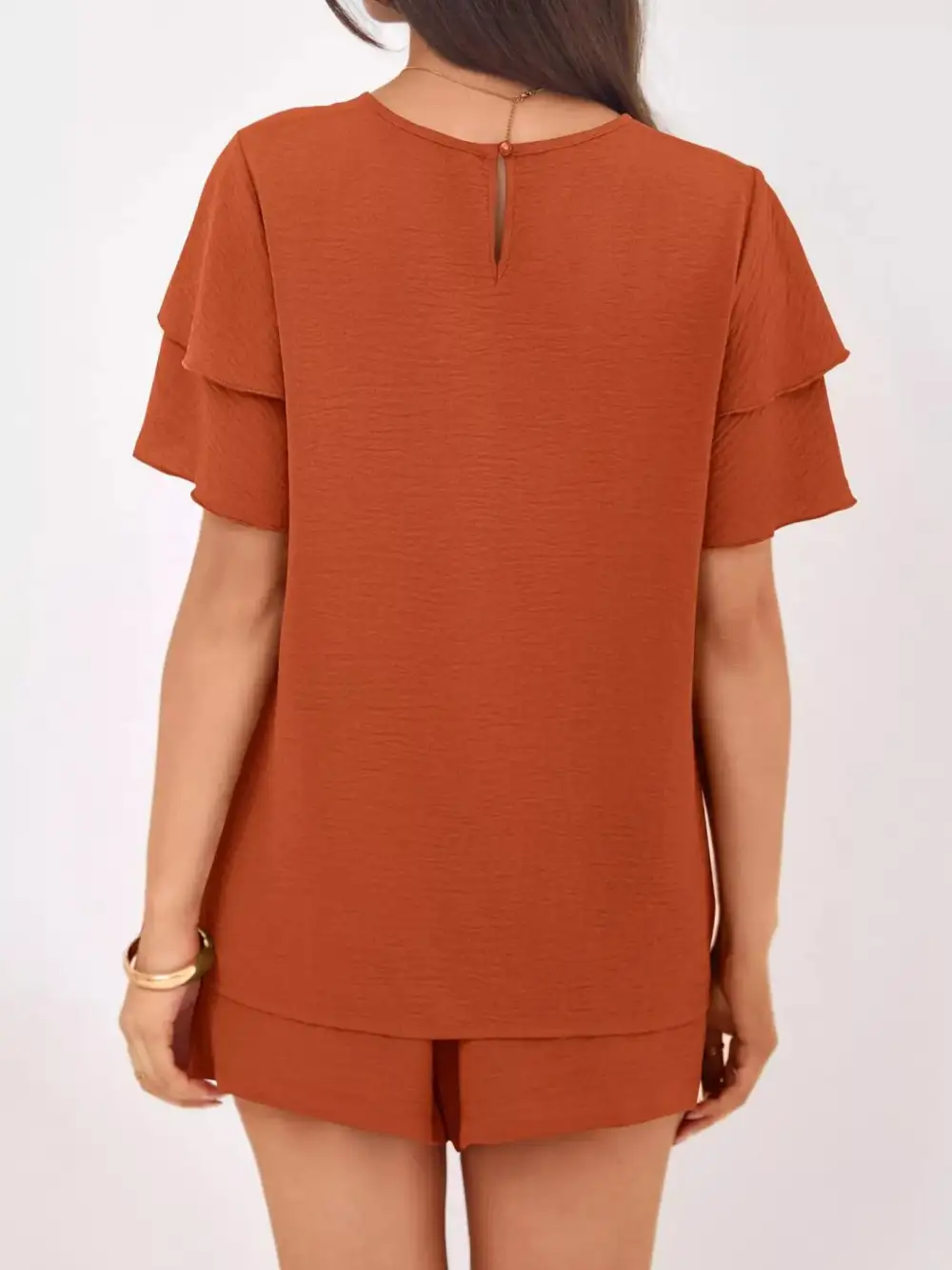 Ruffle Sleeve Top and Shorts Two-piece Set