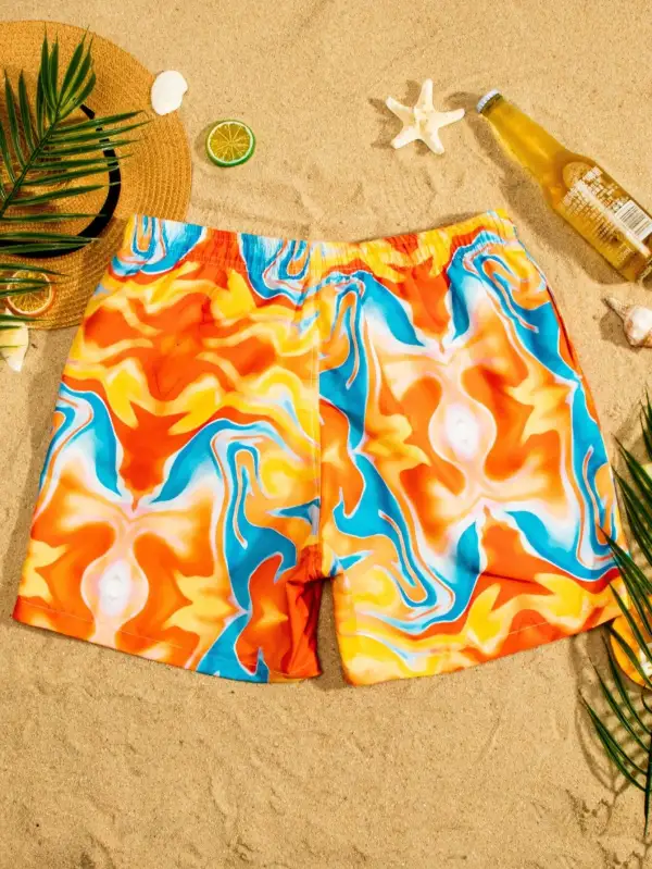 Men's Drawstring Allover Print Beach Shorts