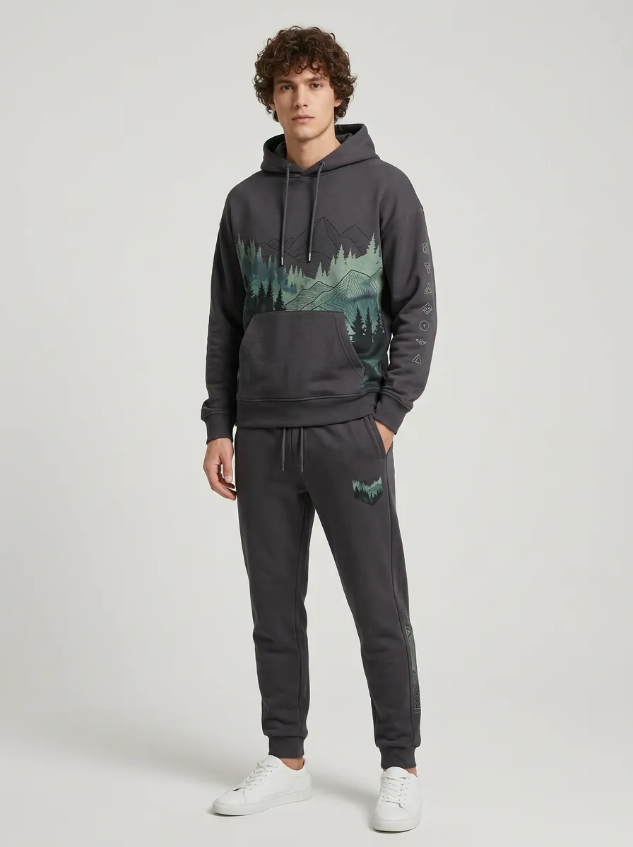 Men's Outdoor Nature Lover Mountain Forest Printed Tracksuit