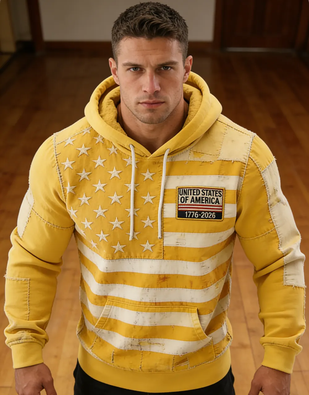 USA 250Th Anniversary ✦ Final Clearance Sale UNITED STATES OF AMERICA Flag Pattern Patchwork Hooded Sweatshirt