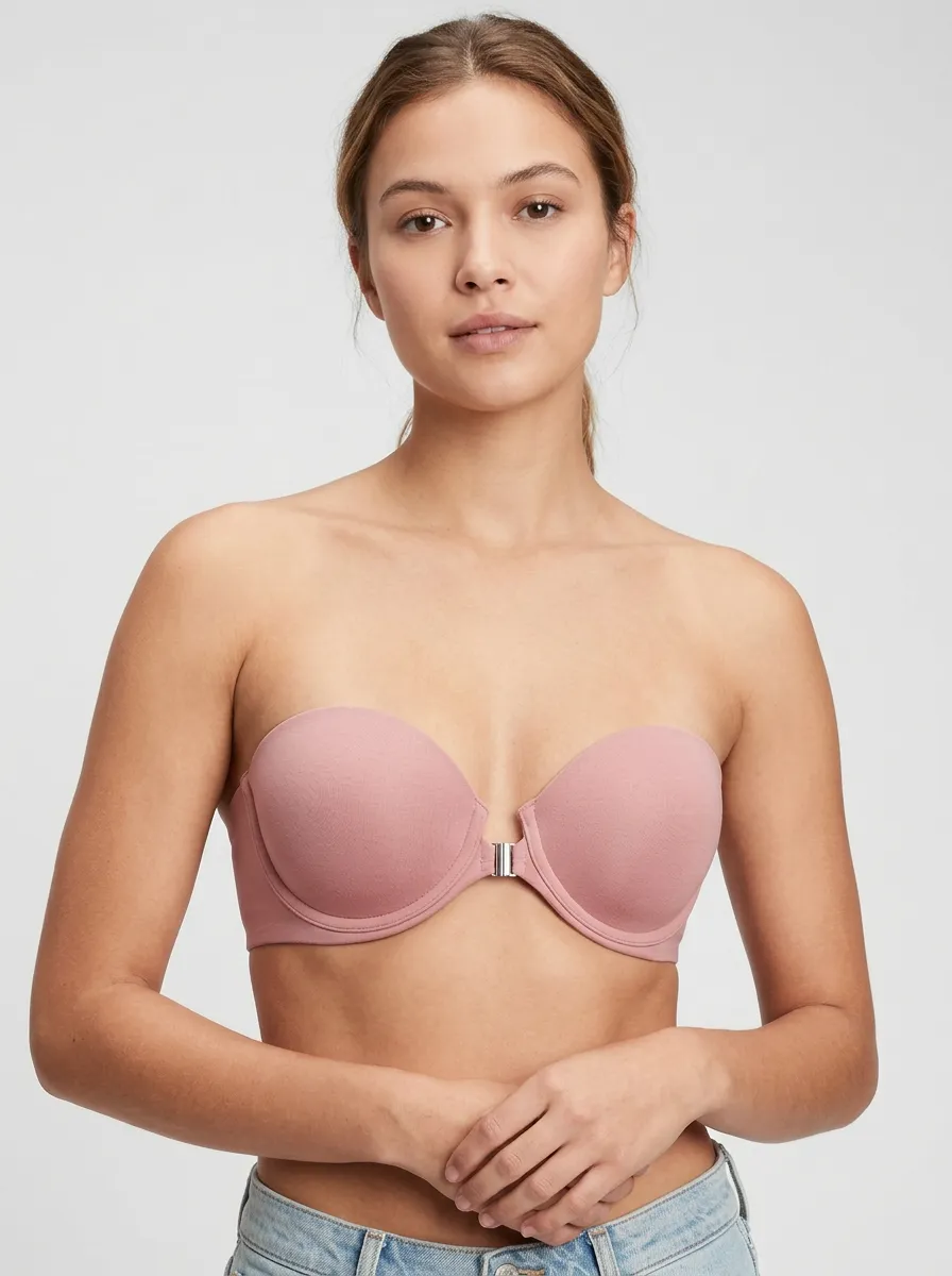 Women's Metal-Clasp Form-Fitting Front-Closure Strapless Bra