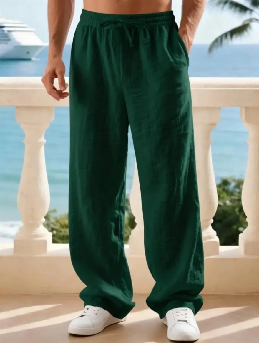 Men's classic linen casual straight-leg pants, breathable, comfortable, and stylish long pants