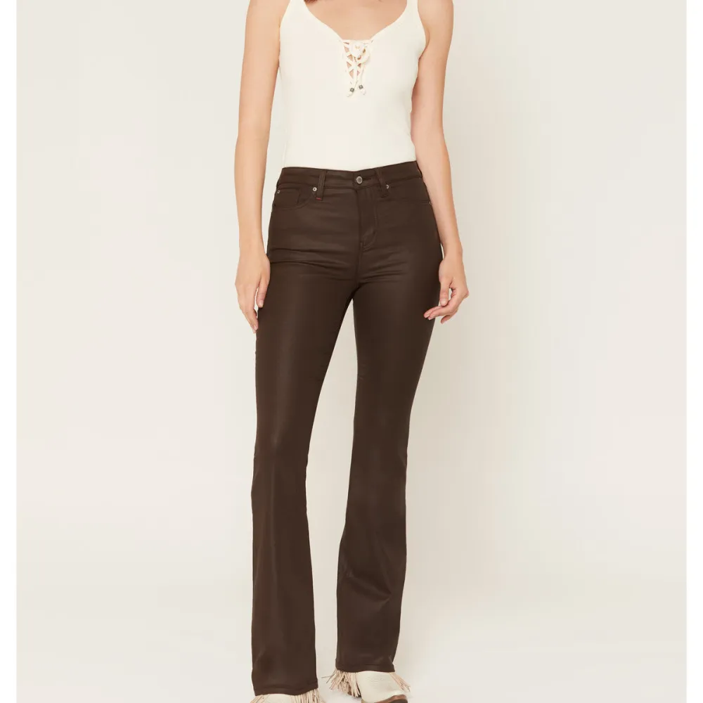 High Rise Bootcut Coated Jeans