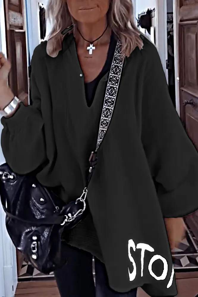 9PACK-Women'S Letter Cotton And Linen Casual Long-Sleeved Top