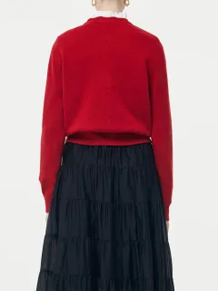 Wool Round Neck Openwork Women Knit Cardigan