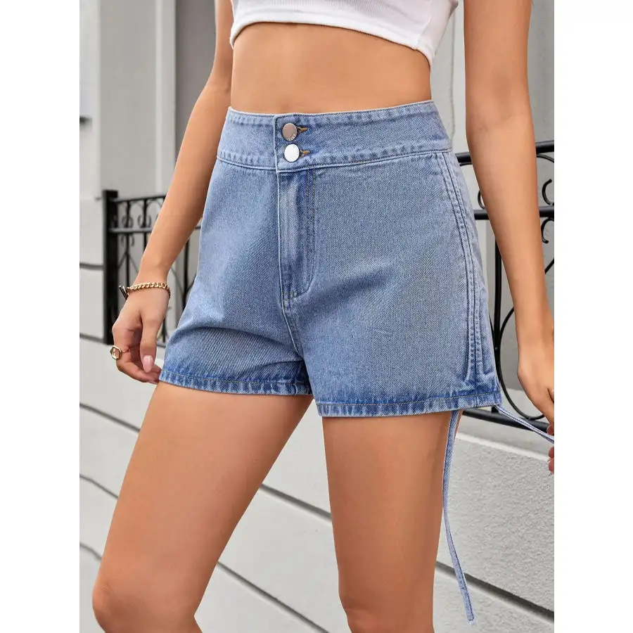 Ruched Side Drawstring Denim Shorts