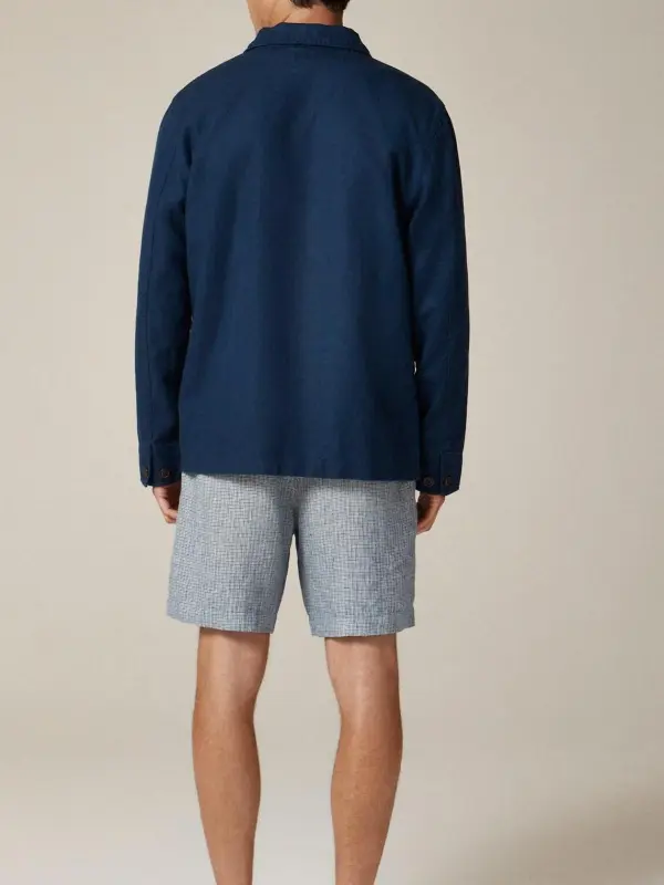 Navy Blue Button Front Cotton Jacket