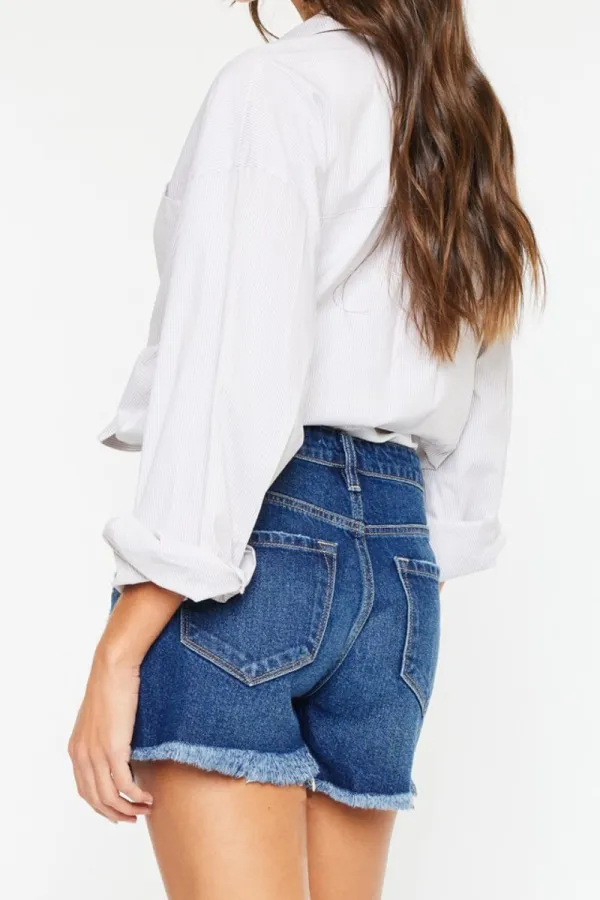 Everyday High Rise Frayed Hem Denim Shorts