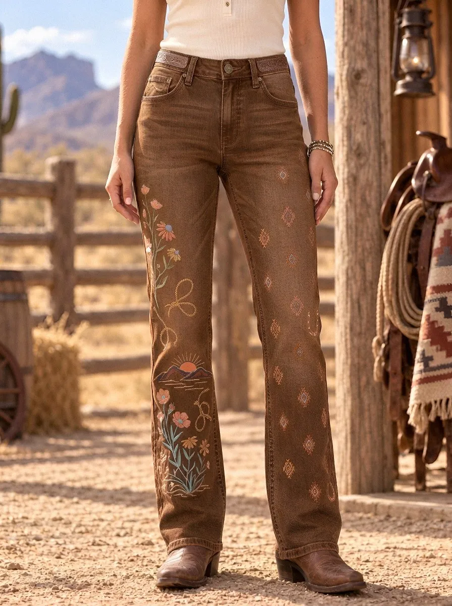 Women's Western Desert Floral Geometric Jeans