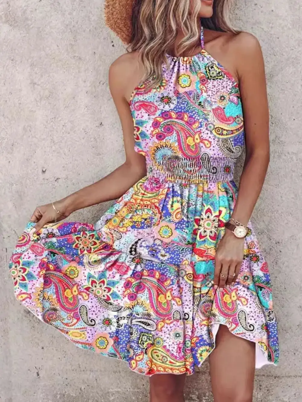 Halter Neck Printed Mini Dress