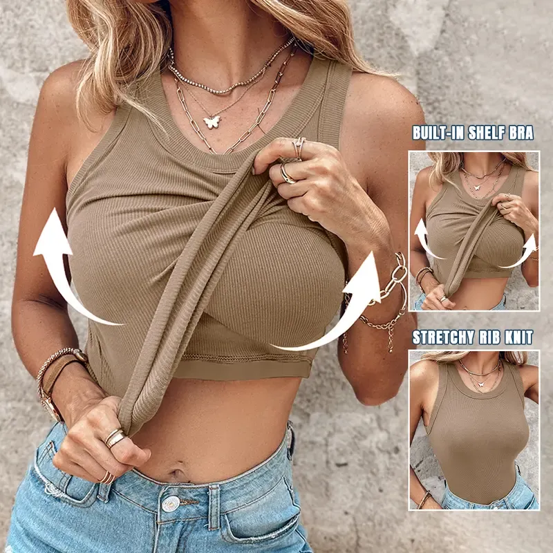 Built-in Bra Tank Top Ribbed Backless Women's Outdoor Top