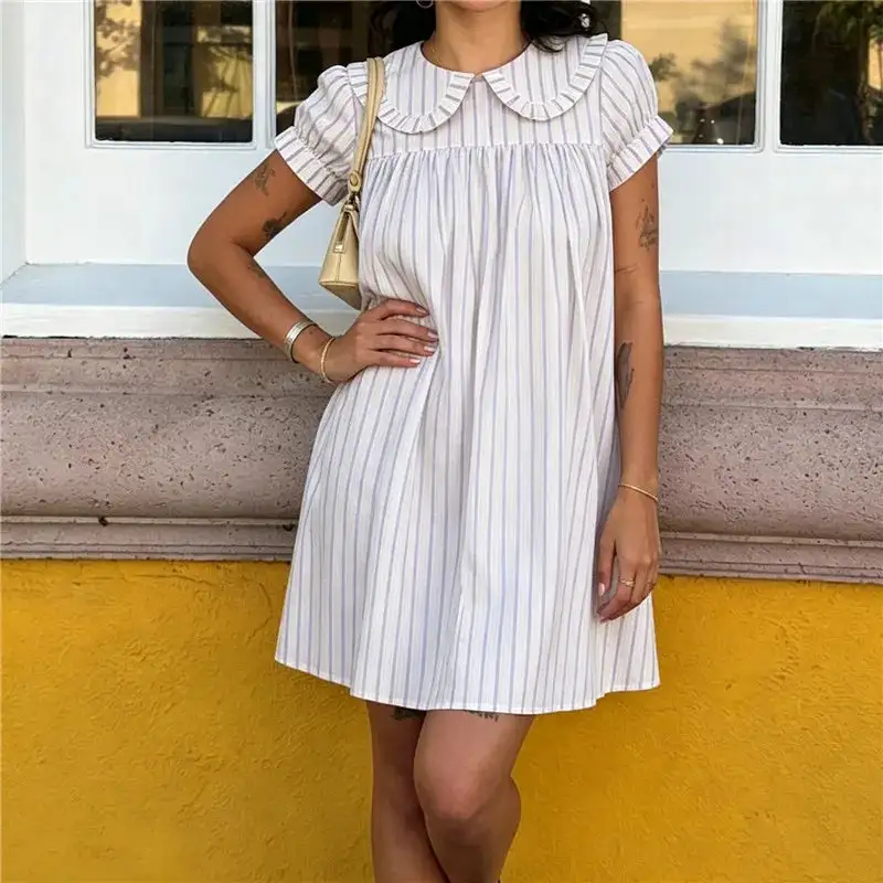 A Line Puff Sleeve Ruffle Mini Dress