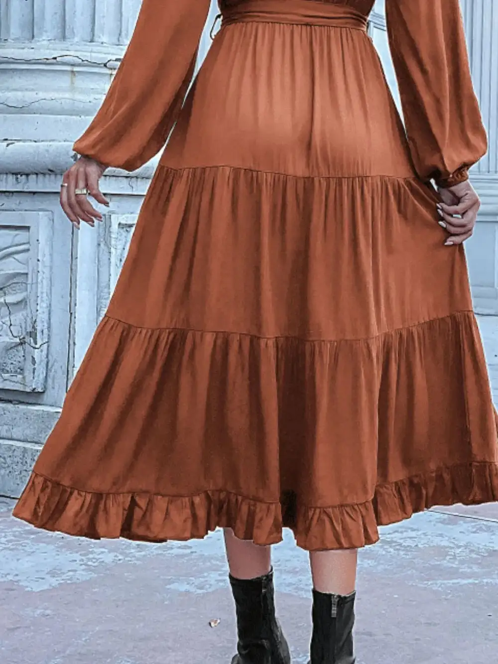 Smooth Finish V Neck Ruffle Dress