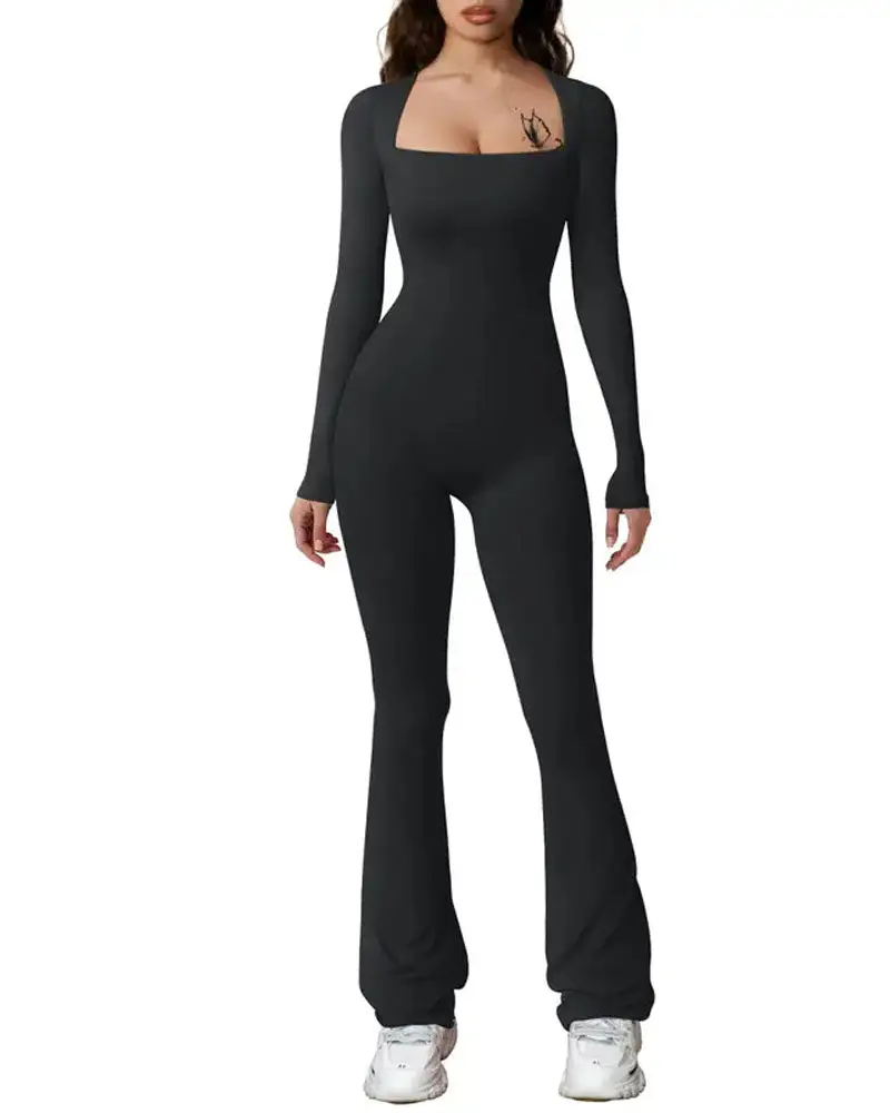 Flared Long Sleeve Jumpsuit