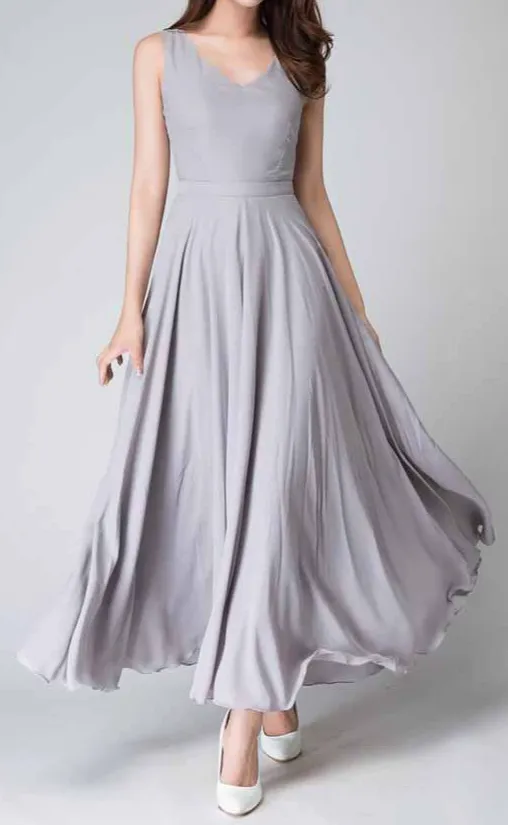 Refined Chiffon Fit And Flare Sleeveless Maxi Dress