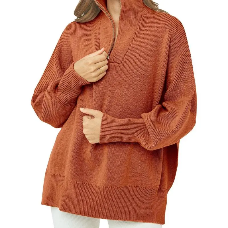 Womens Tunic Sweater Fall Long Sleeve 1/4 Zip Pullover Sweaters