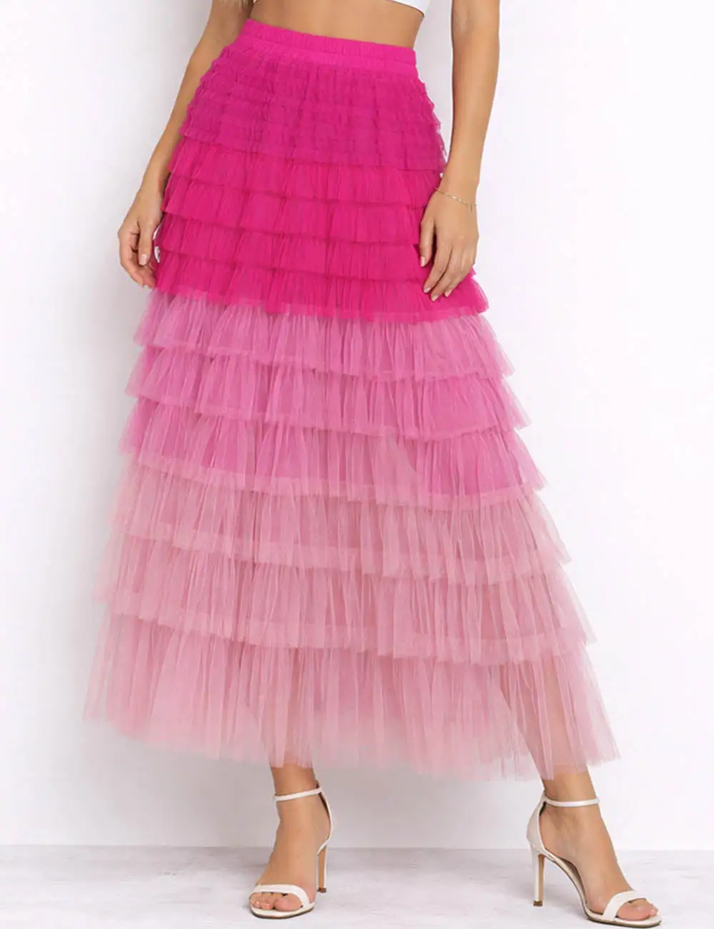 Chic Tiered Ruffle Mesh Midi Skirt