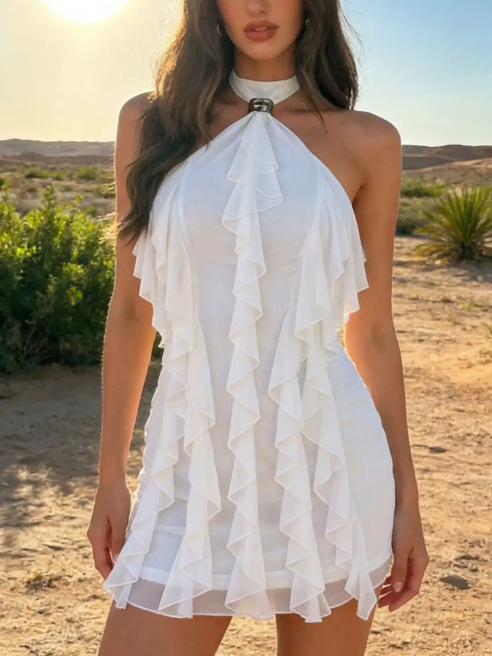 Polished Detail Ruffle Mini Dress