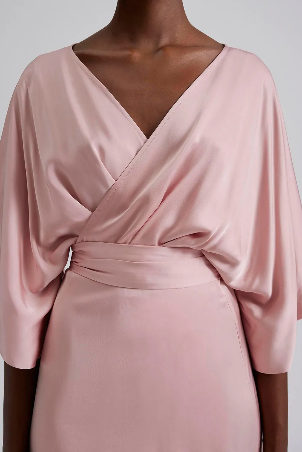 Wrap Style Satin Maxi Dress