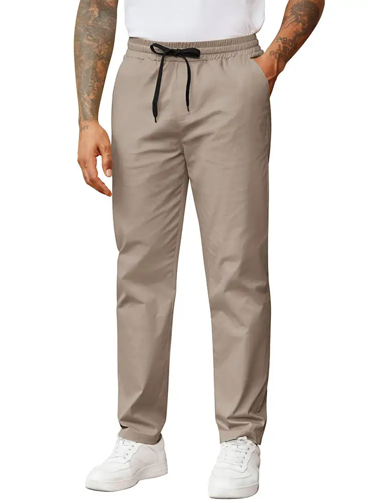 Casual Straight Leg Drawstring Chino Pants