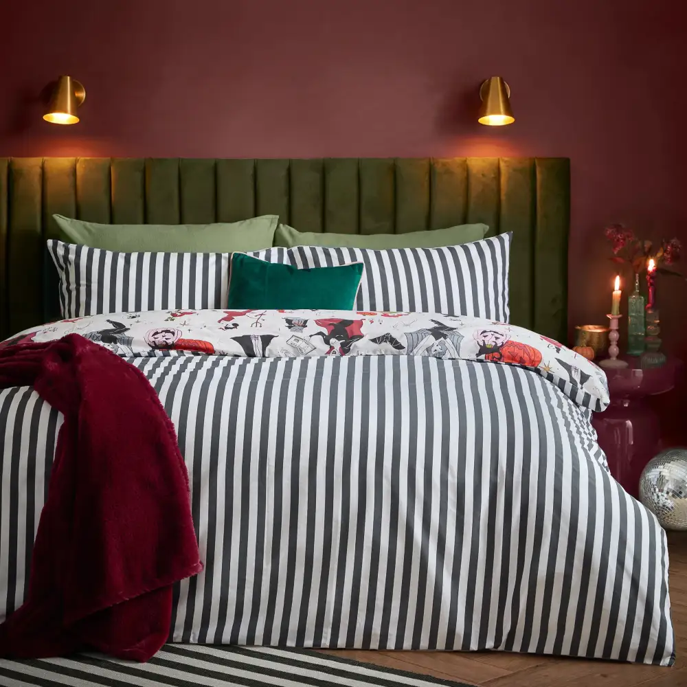 Softly Styled Bedroom Reversible Stripe Cotton Duvet Cover Set