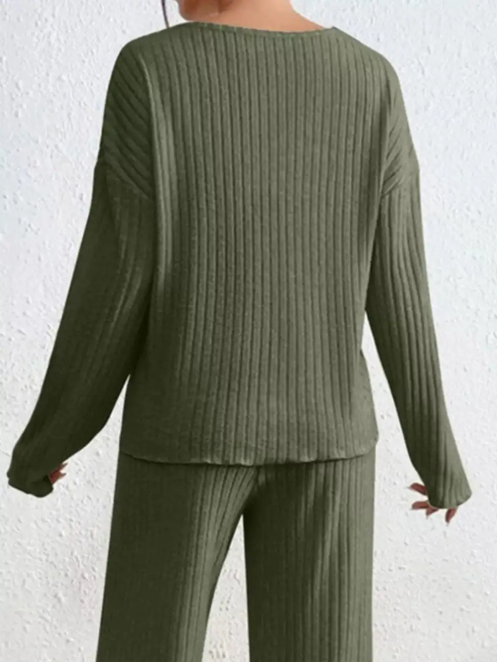 Ribbed Knit V Neck Top and Pants Set