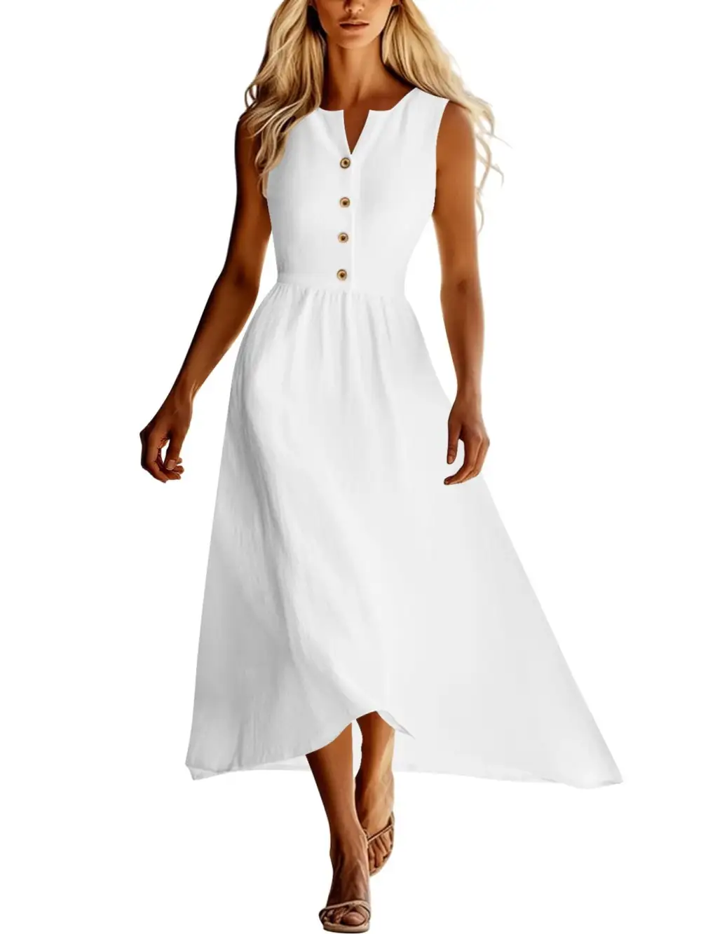 Clean Line Button Front Sleeveless Midi Dress