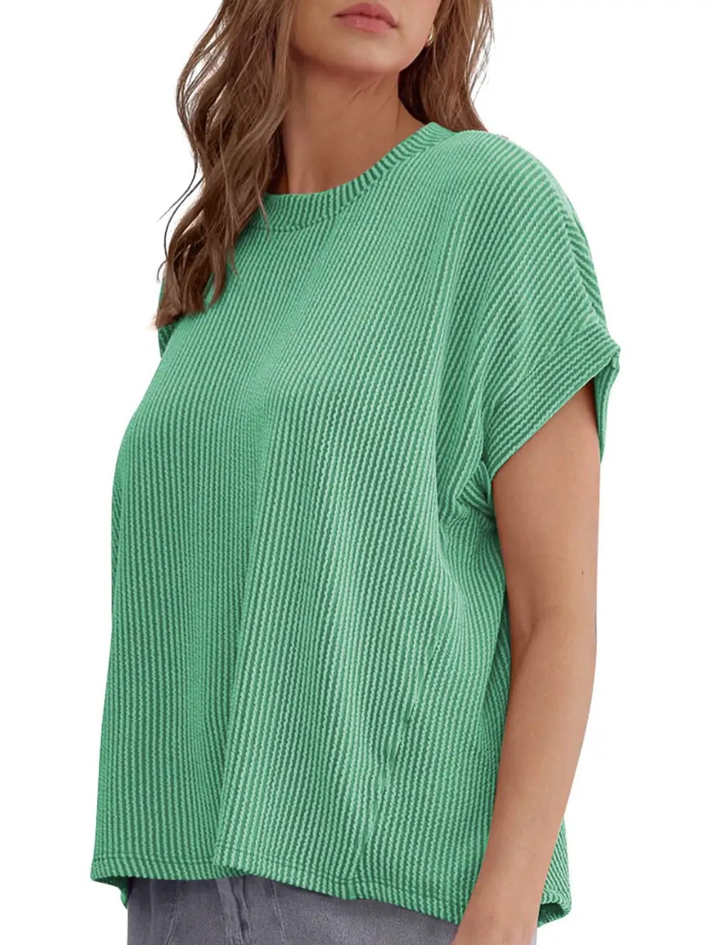 Ribbed Knit Crew Neck Tee