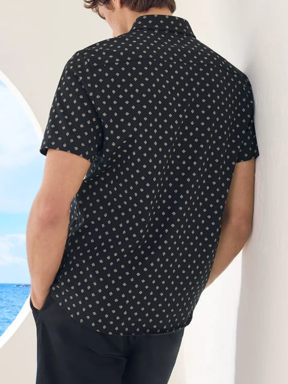 Black Slim-Fit Short-Sleeve  Shirt