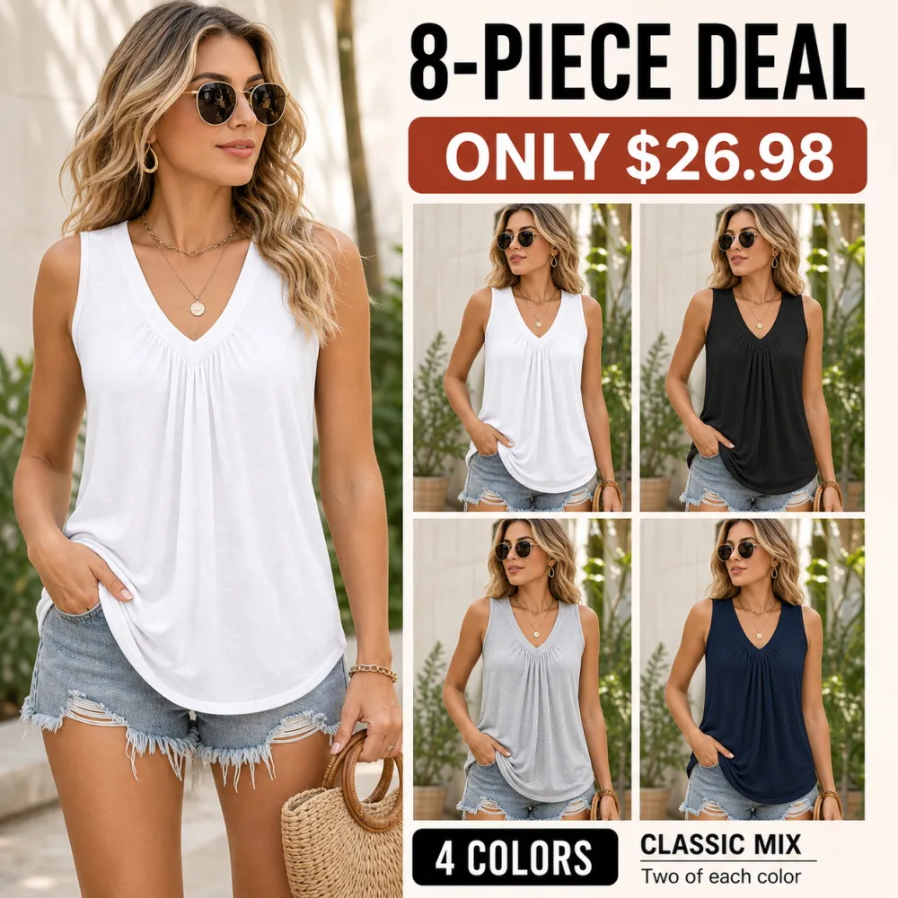 Women's V-Neck Ruched Sleeveless Tank Tops