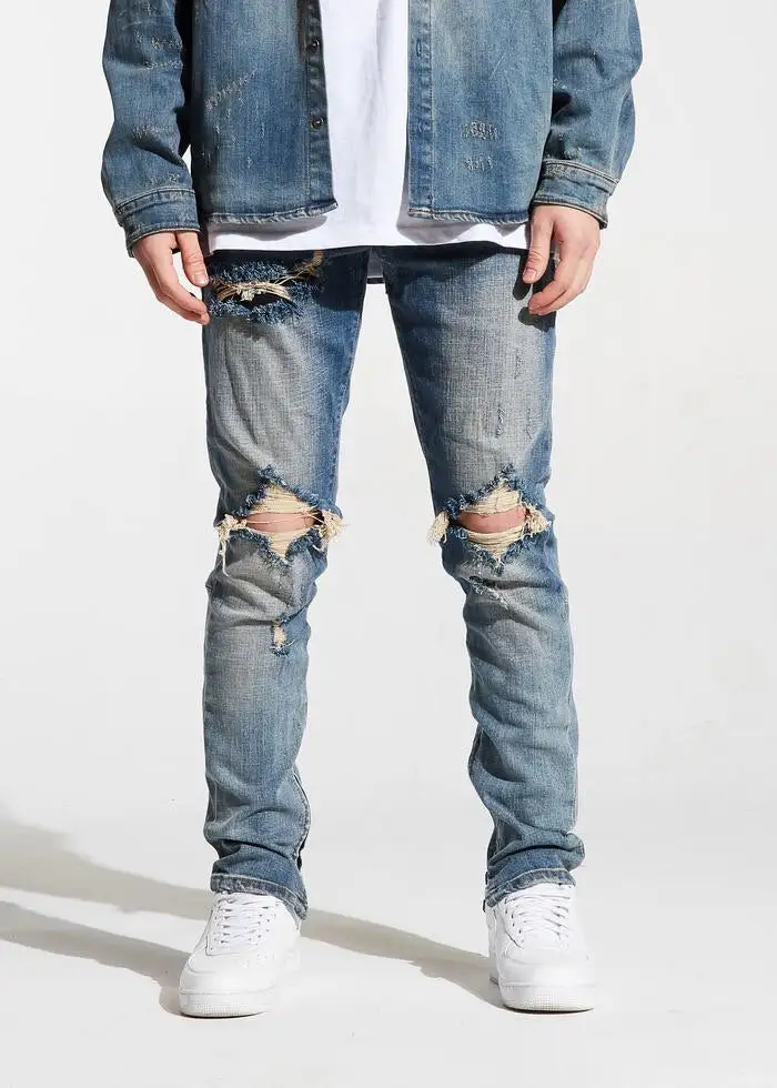 Knee Rip Ankle Zip Jeans