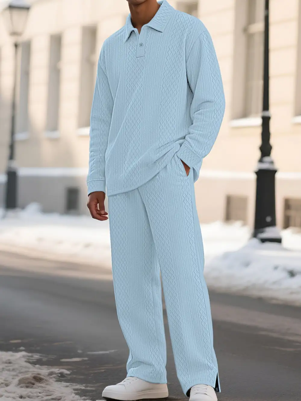 Men's Full Size Textured Long Sleeve Top and Pants Set