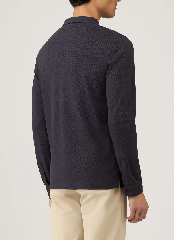 Refined Everyday Slim Fit Mesh Cotton Long Sleeve Polo Shirt