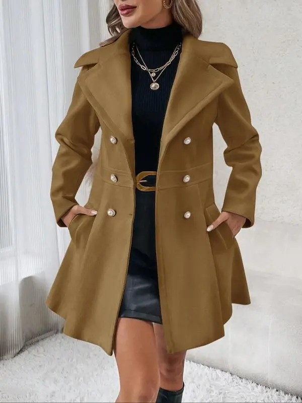 9-PACK Women's Solid Color Double Button Pocket Coat