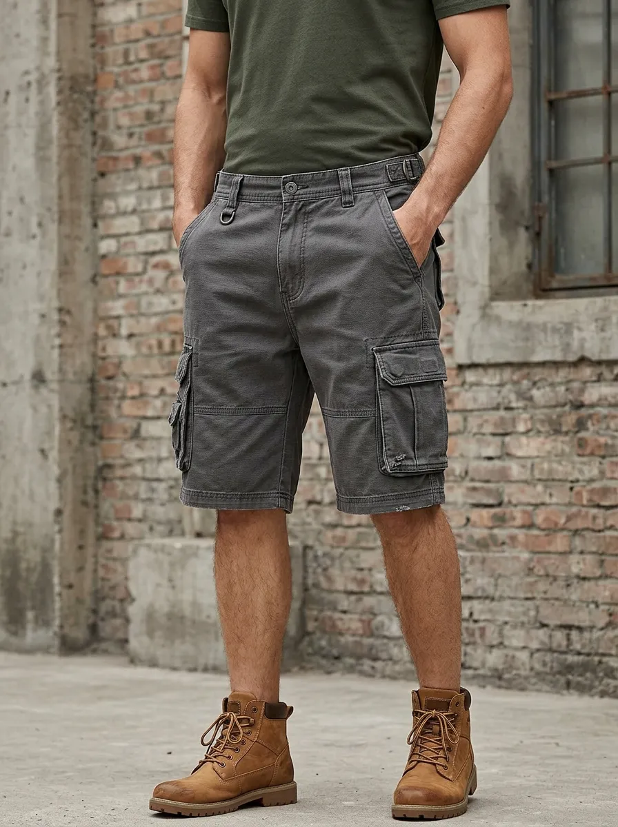 Men's Zip Fly Cargo Shorts with Multi-Pocket Detail