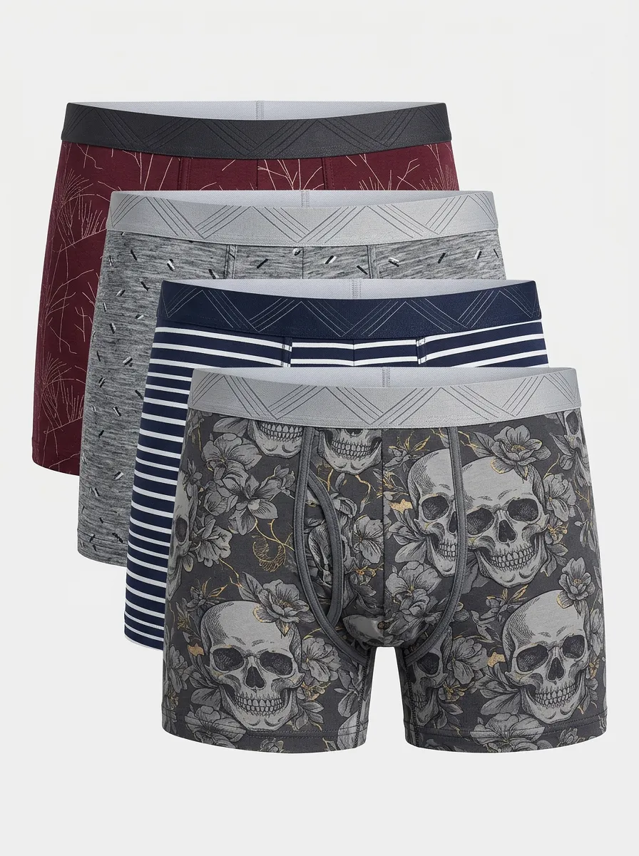 Classic Floral Striped Essential Men' Four Pack Boxer Briefs