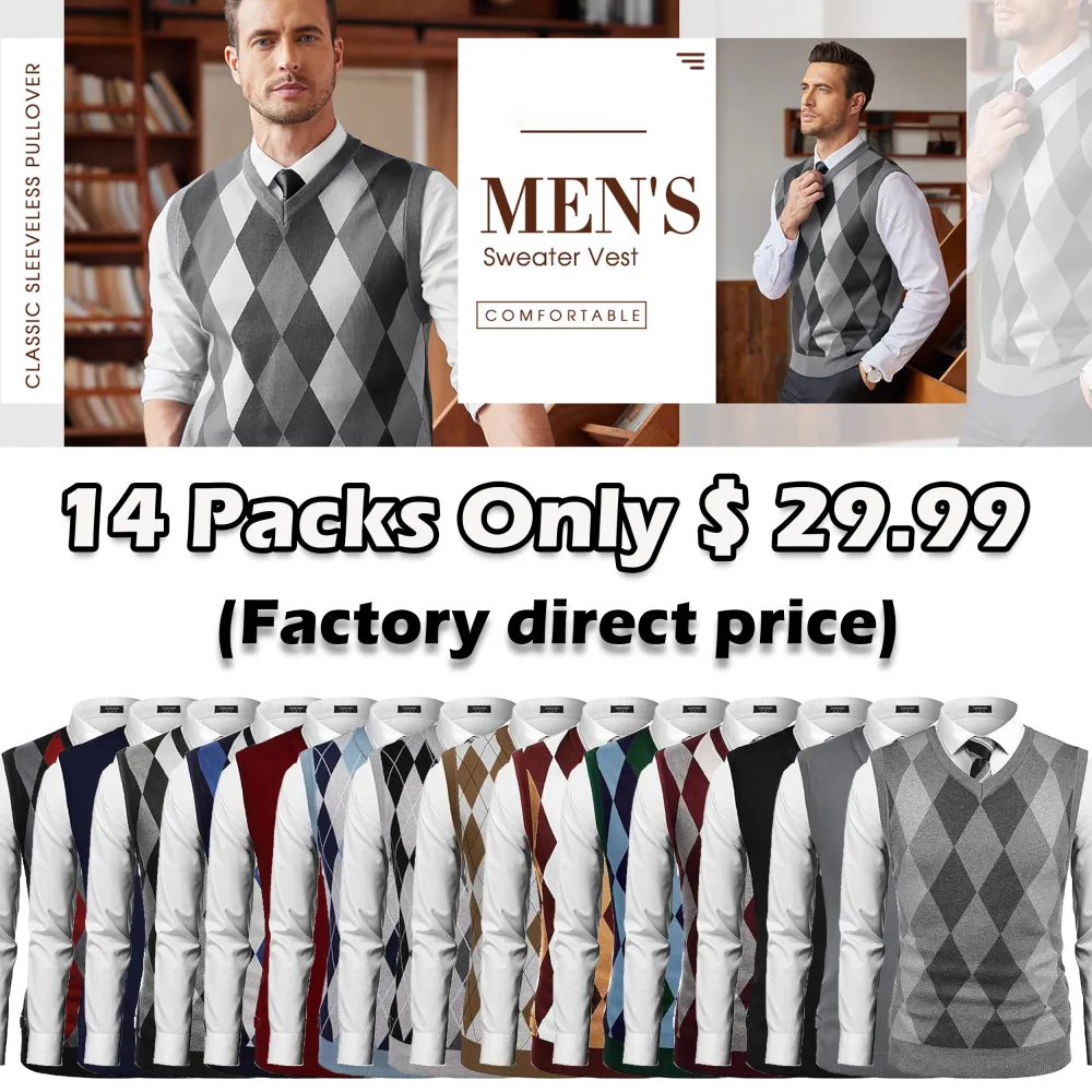 Men’s Sleeveless V-Neck Argyle Sweater Vest – Classic Knit. Modern Slim Fit. Everyday Versatility.