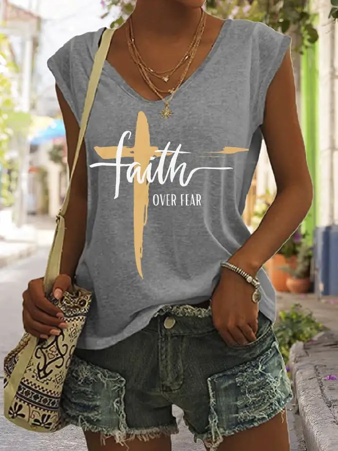 Women's Faith Over Fear Print Sleeveless T-Shirt